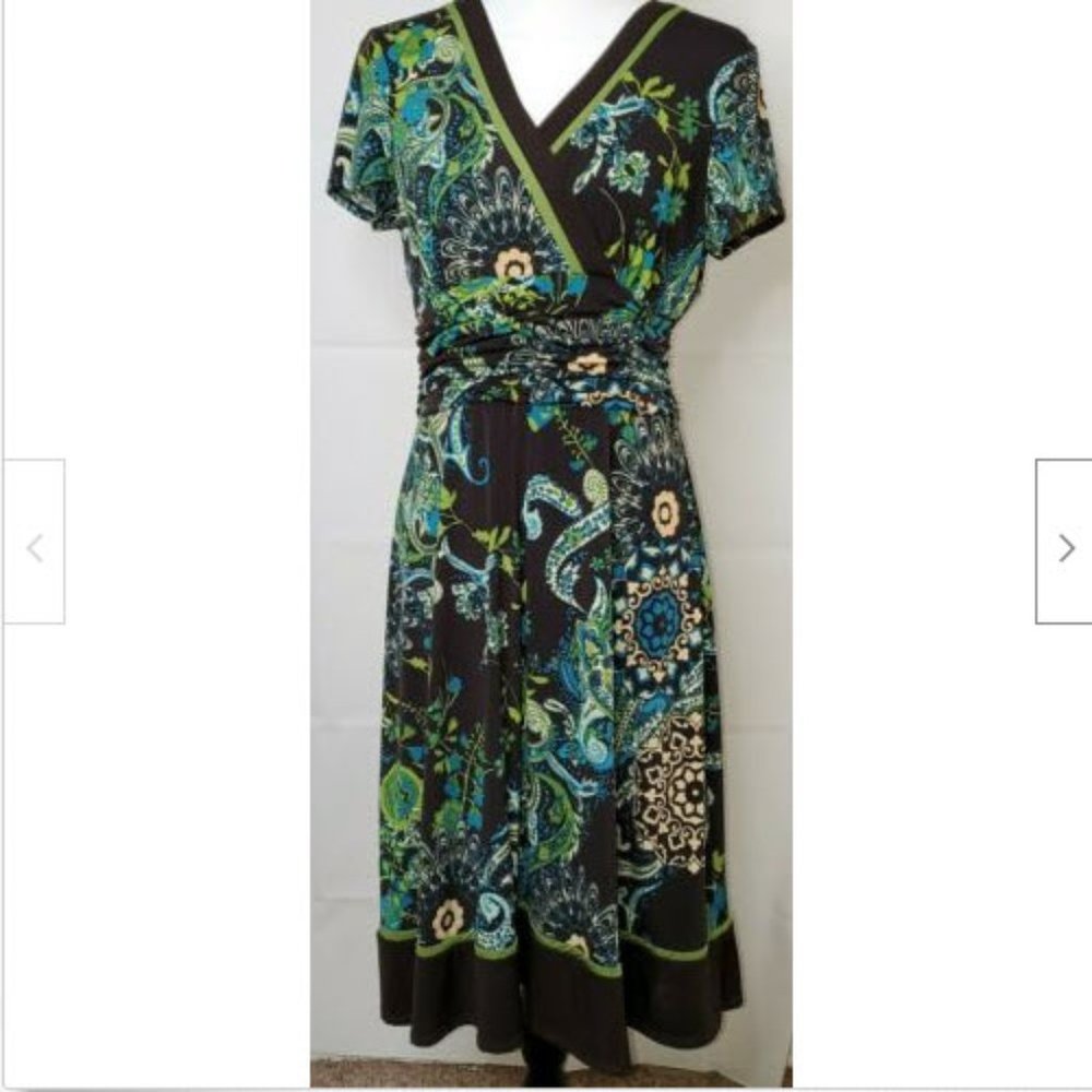 Studio 1 Dress 14 Black Green Floral Paisley Mini